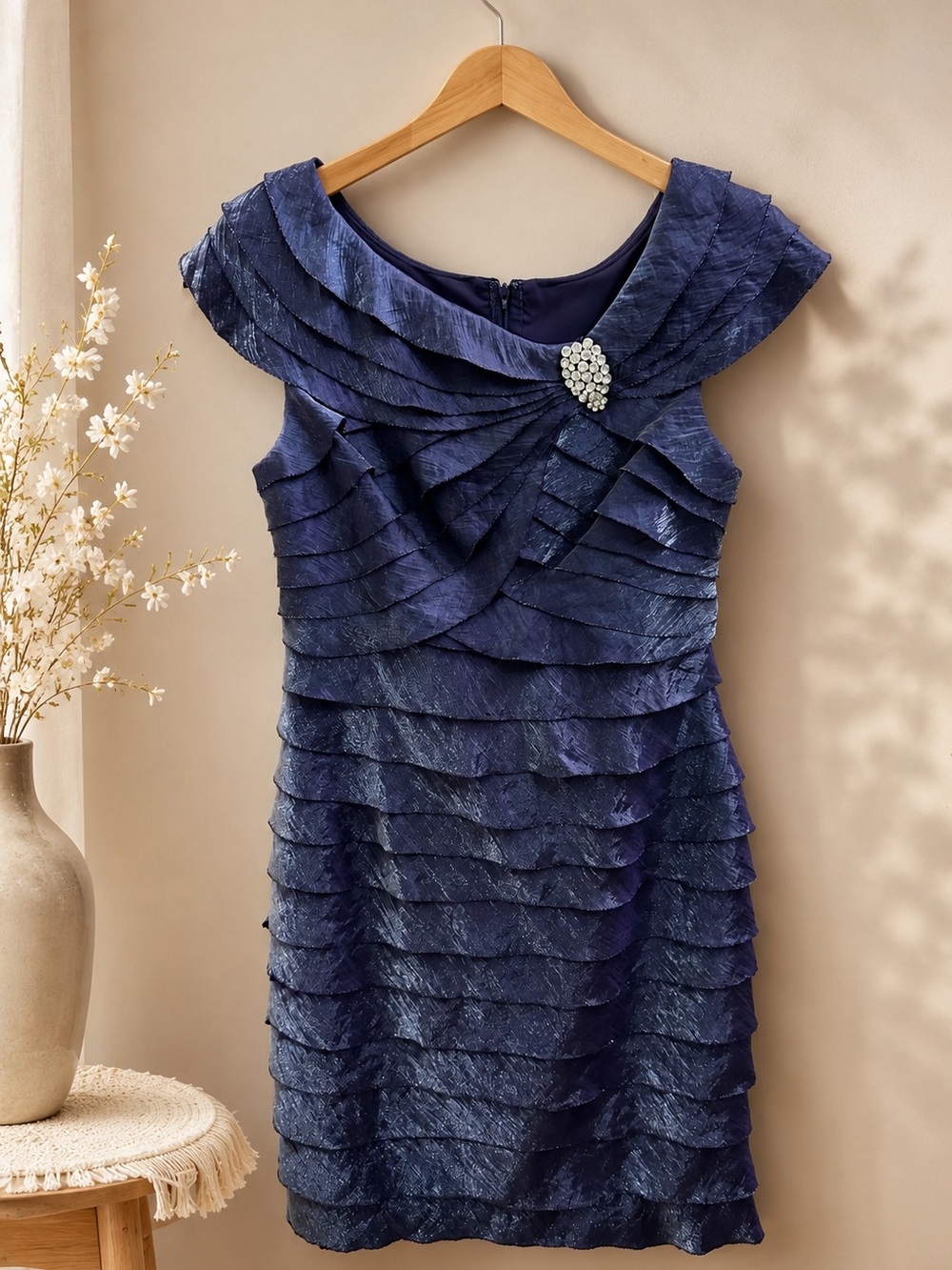 London Times Petites Navy Layered Cocktail Dress Size 10P